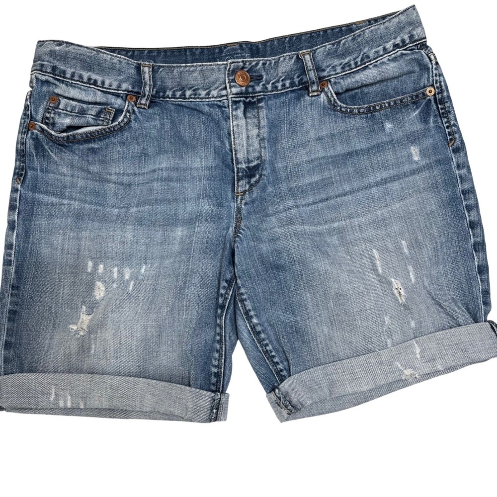 Loft Womens Distressed Denim Shorts Blue Cuffed Medium Wash Size 12